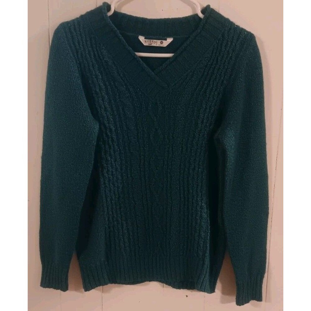 Riders by Lee Women's Sz M Teal  Cable Knit V-Veck Sweater